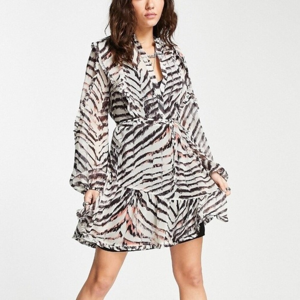 Topshop animal shirred waist mini dress size S NWT